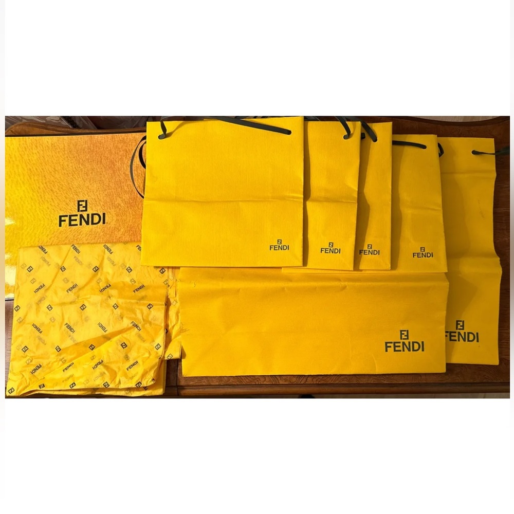 Fendi Authentic Yellow Paper Shopping Bags(6), Tissue Paper, Scarf Gift Box